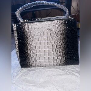 Elegant Black and Gray faux Crocodile Pattern Handbag- focus baby